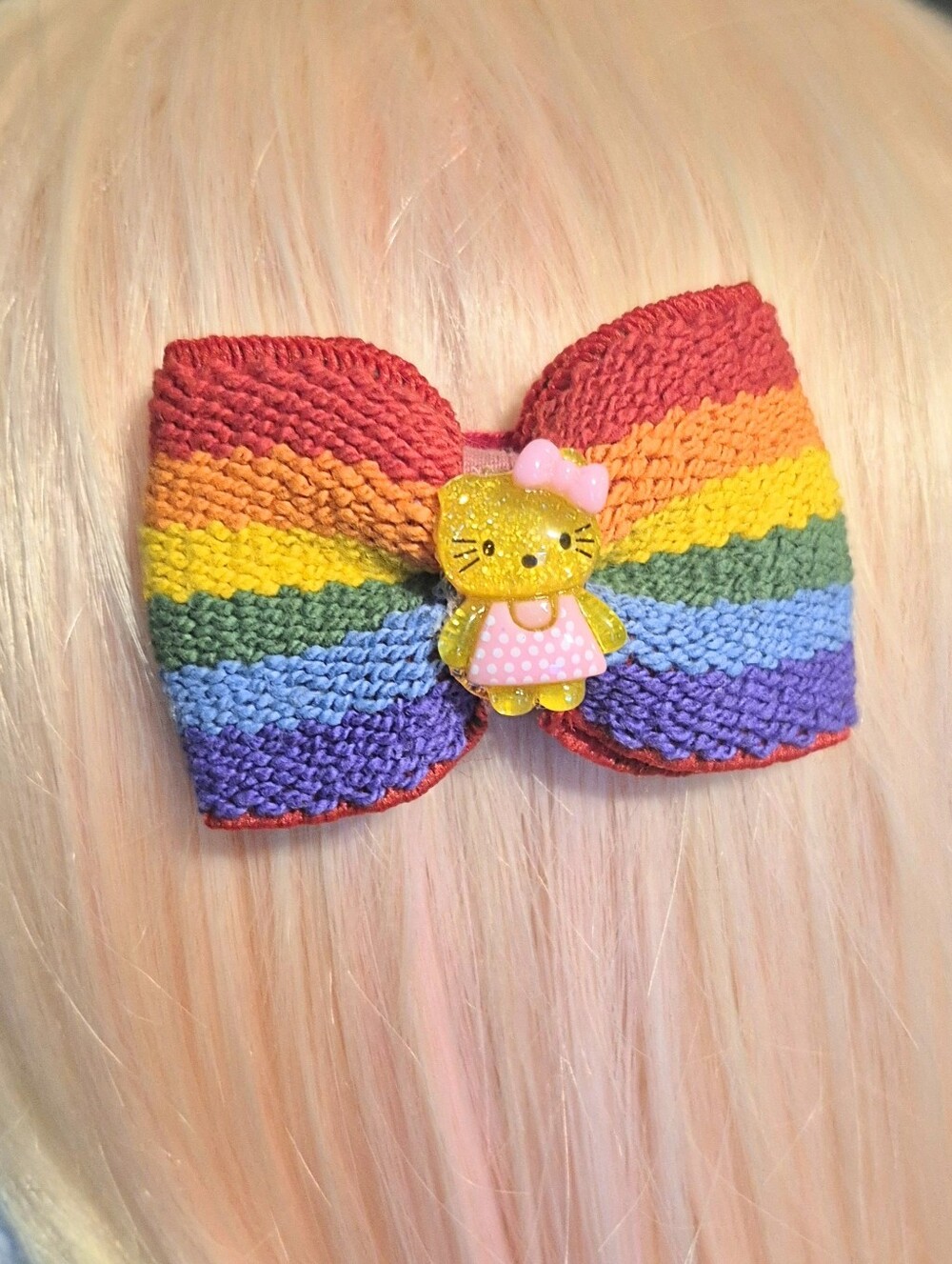 Handmade Rainbow Bow Hello Kitty Hair Clip